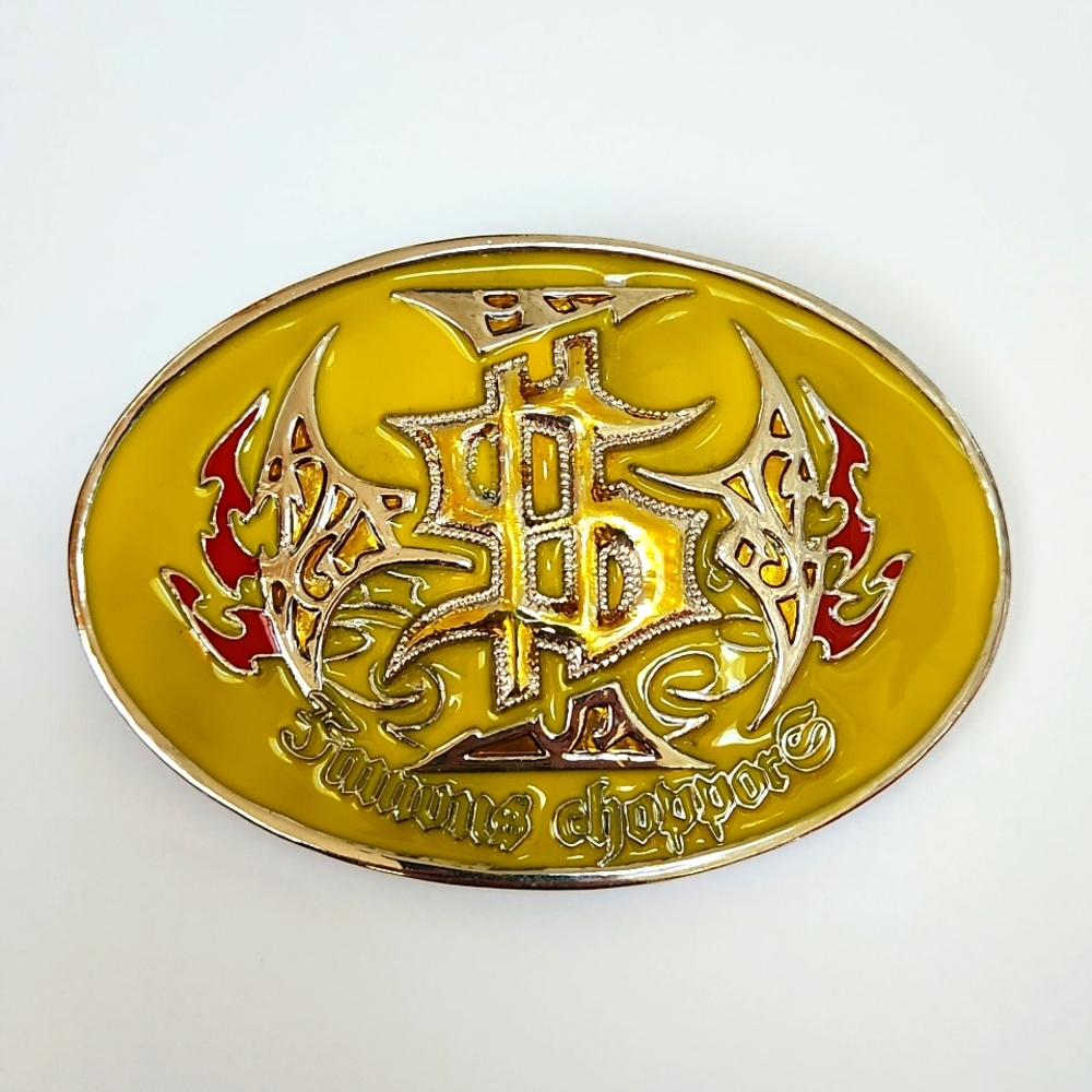 Large Yellow Famous Choppers Belt Buckle Biker Goth Core